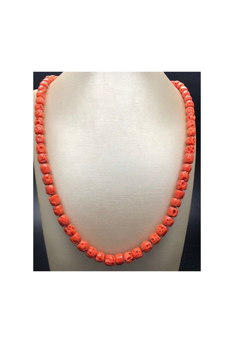 Collar coral bambú plata