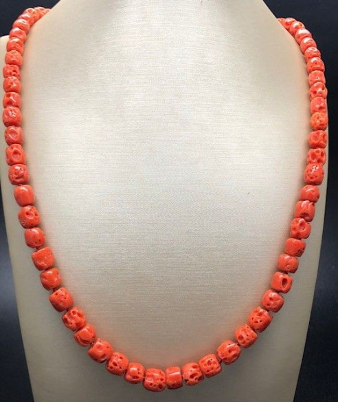 Collar coral bambú plata