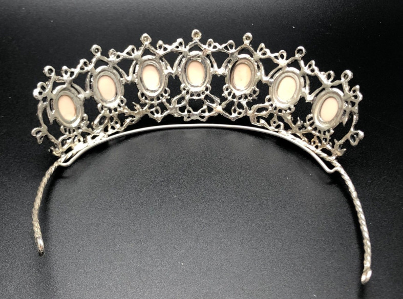 Tiara plata 7 óvalos rosa
