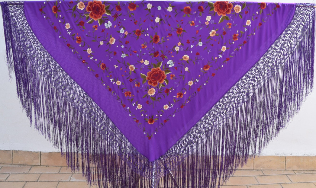 Mantón de Seda Natural Bordado a Mano de 140 cm | Juan Foronda
