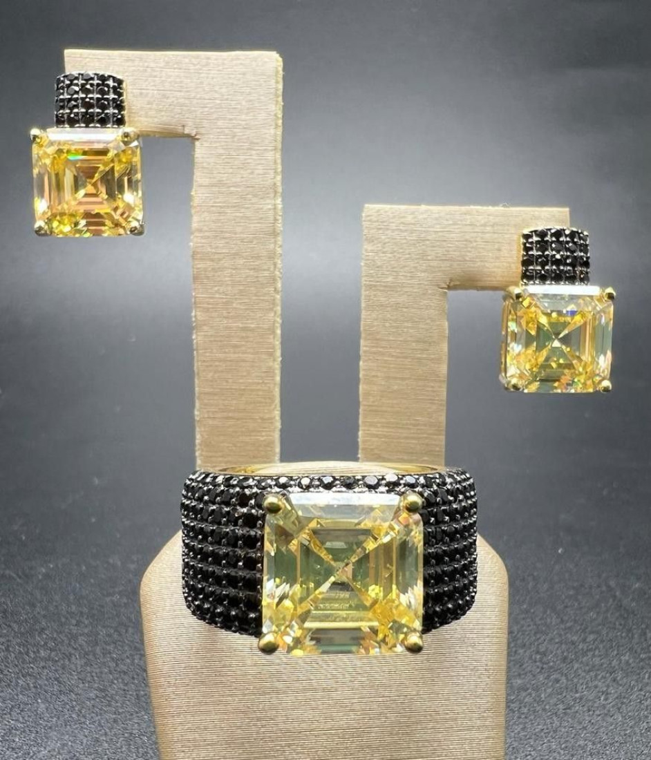 Pendiente topacio micro pave negro plata