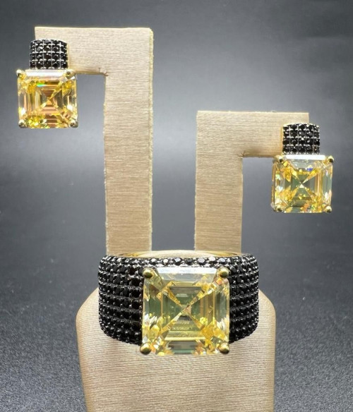 Pendiente topacio micro pave negro plata
