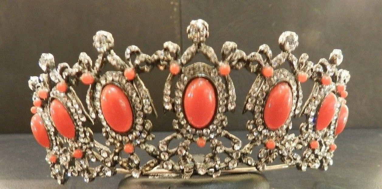 Tiara Imperial coral plata y circonitas