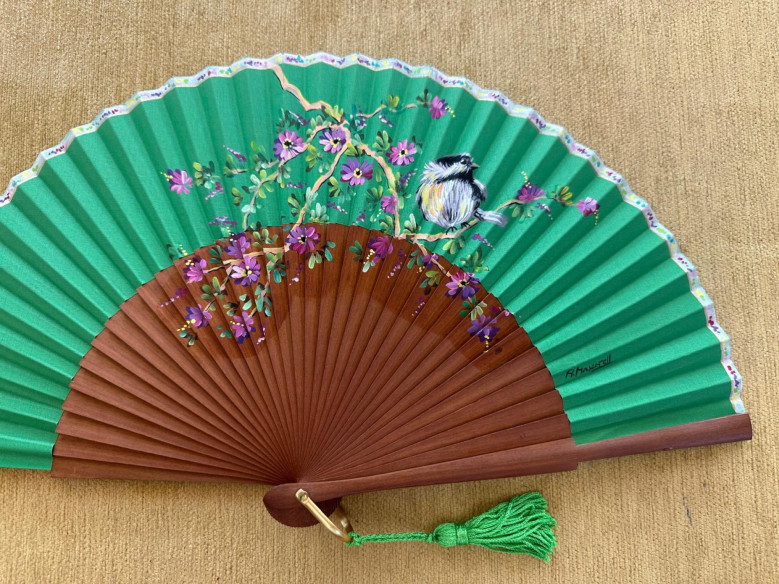 Abanico pájaro y flores
