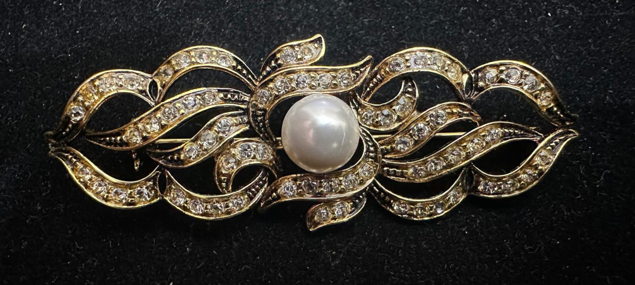 Broche rodio perla