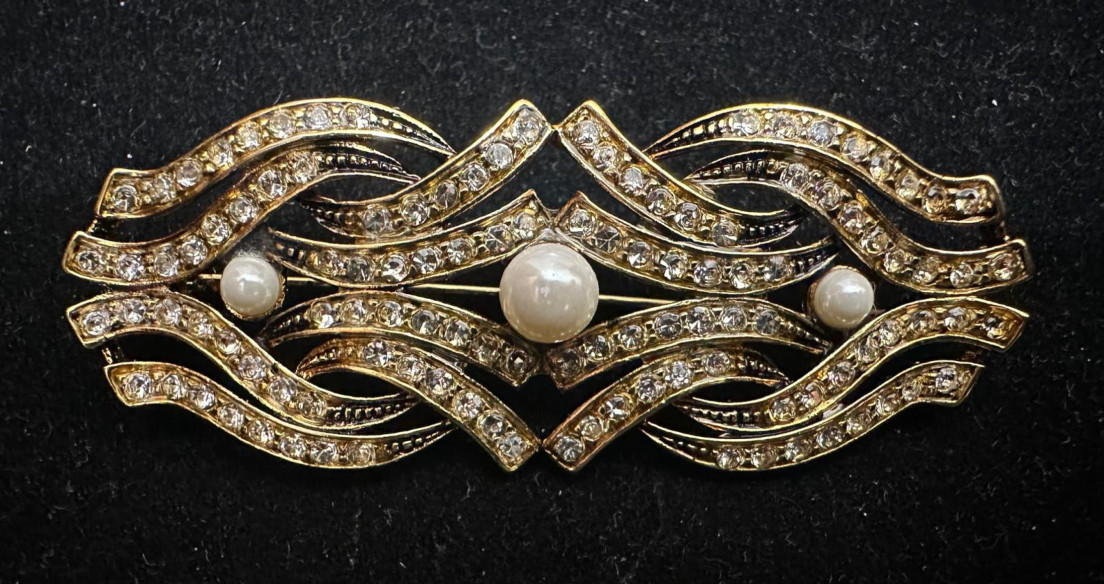 Broche rodio perlas