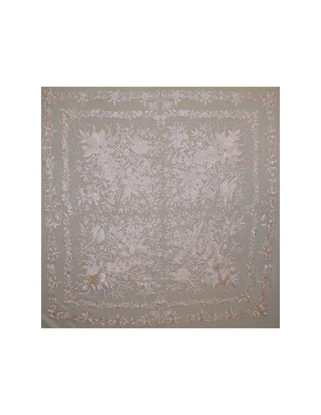 Mantón bordado a mano en seda 160 cm