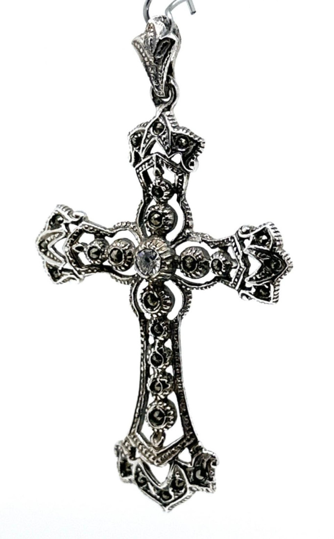 Cruz plata marcasitas