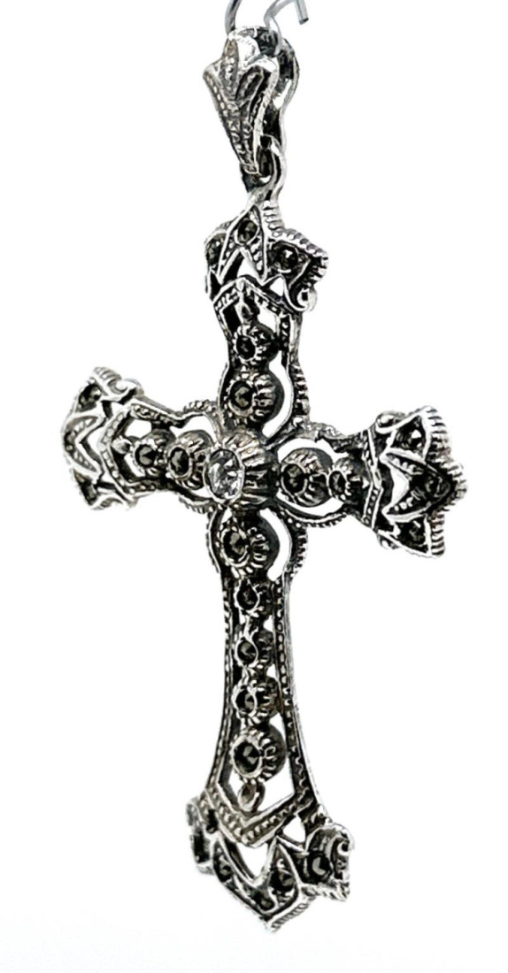 Cruz plata marcasitas