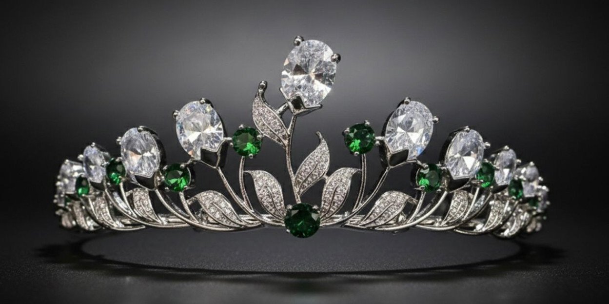 Tiara rodio con esmeraldas