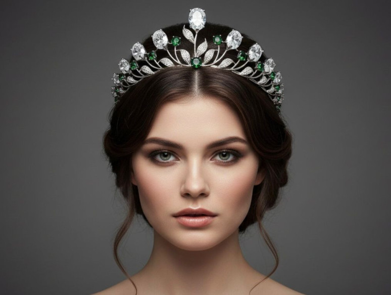 Tiara rodio con esmeraldas