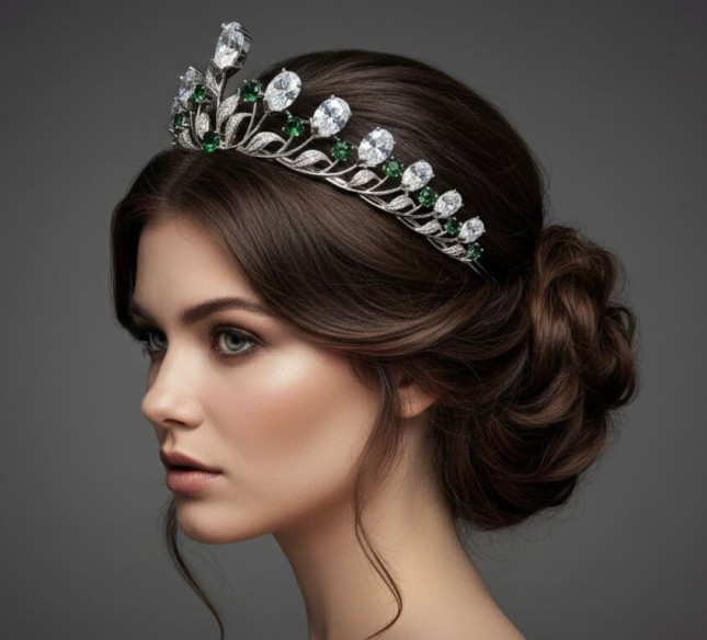Tiara rodio con esmeraldas