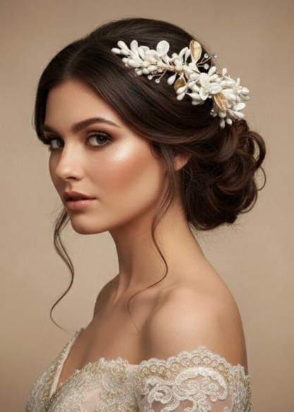 Tiara dorada porcelana