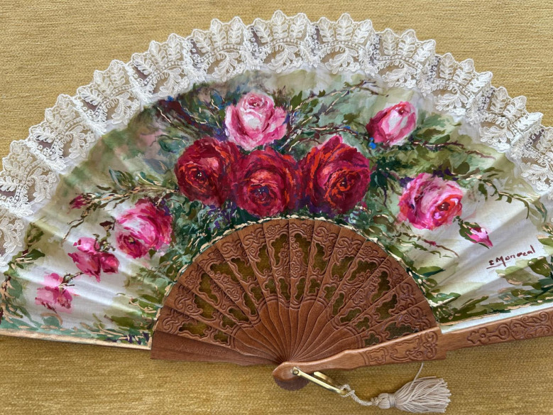 Abanico rosas encaje