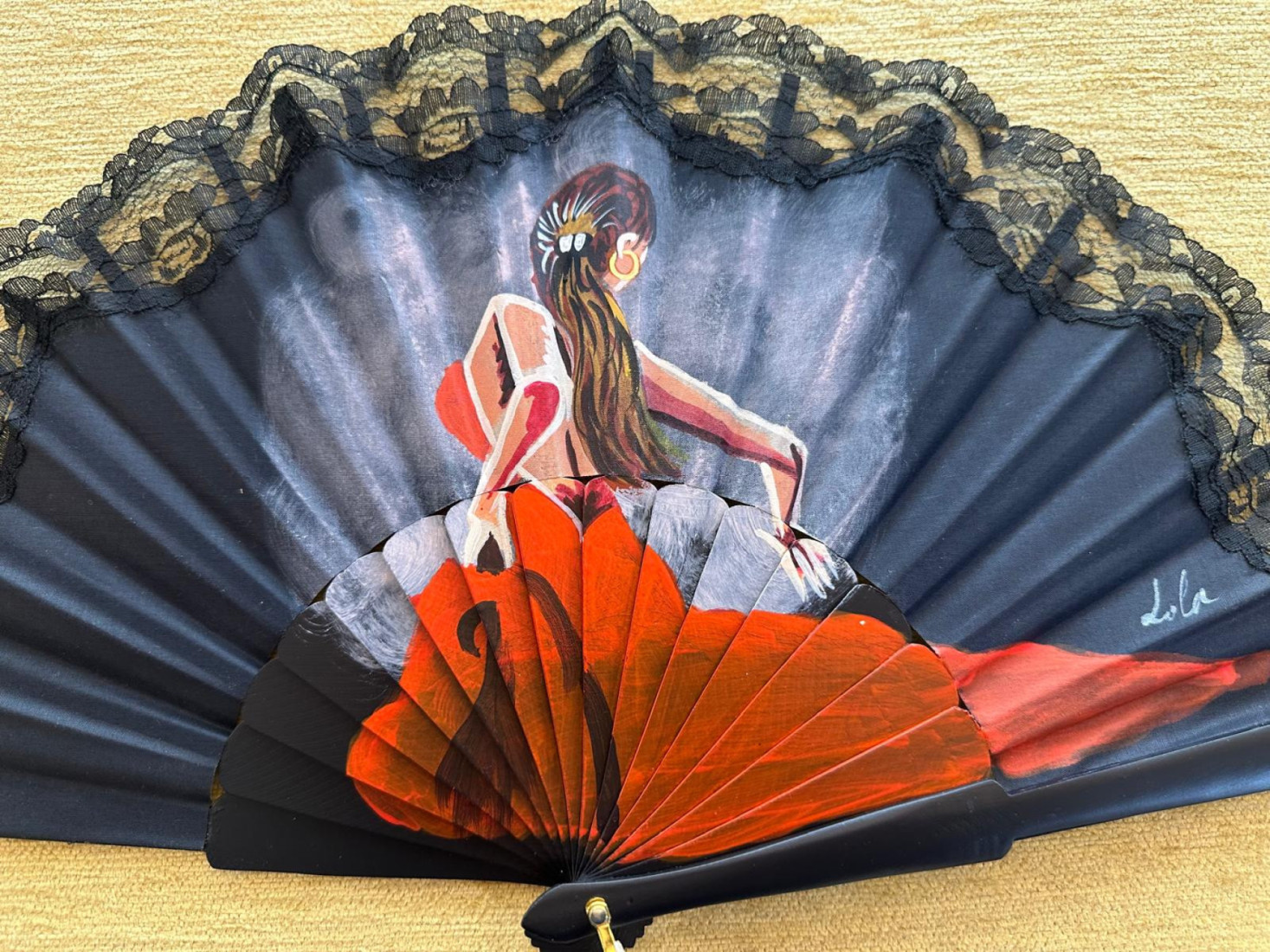 Abanico flamenca puntilla negra