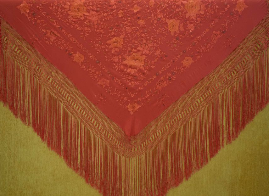Hand embroidered silk shawl 140 cm