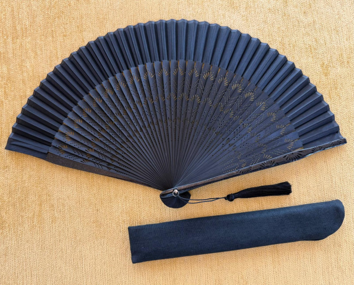 Abanico bambú baraja negro