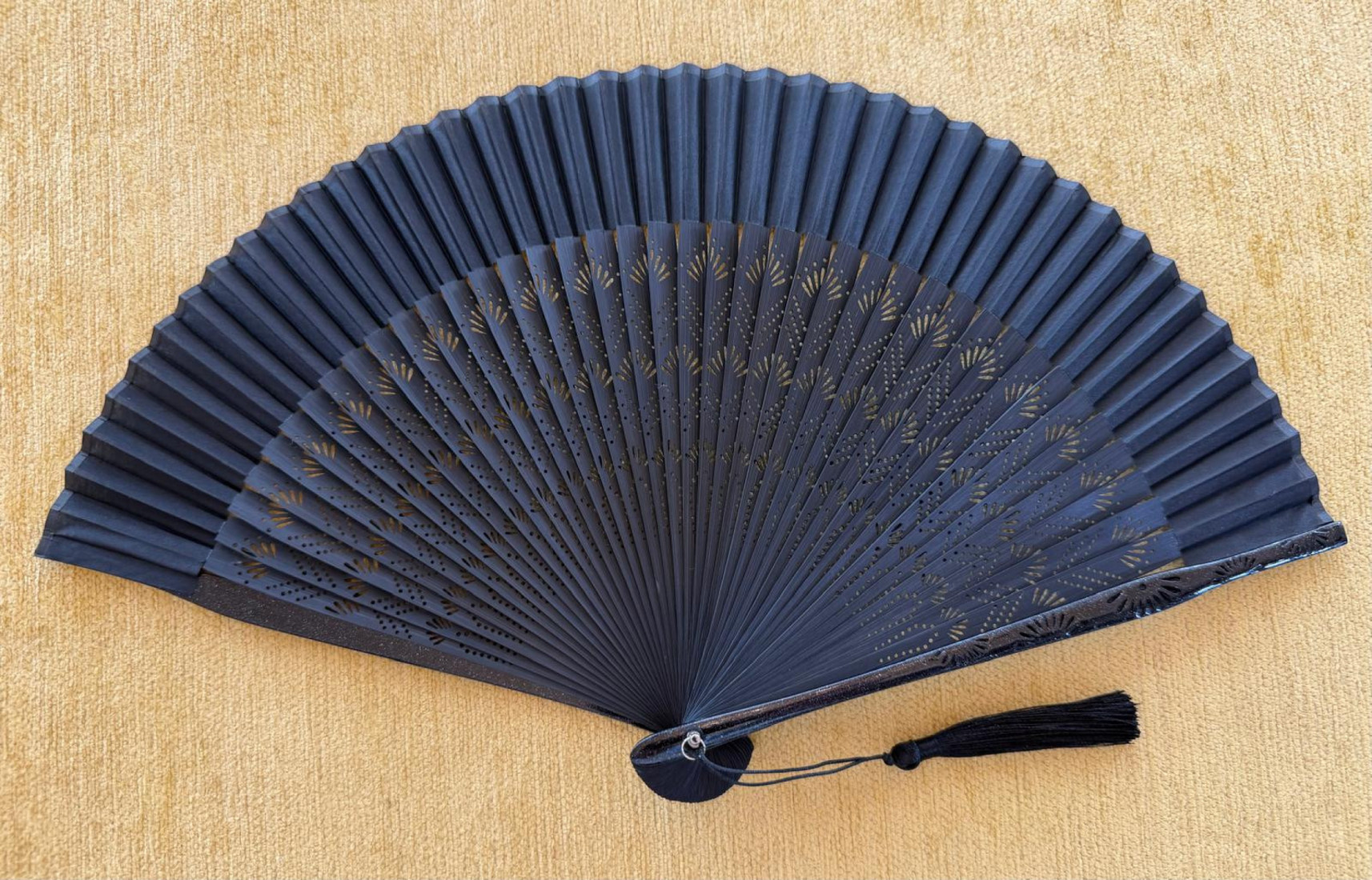 Abanico bambú baraja negro