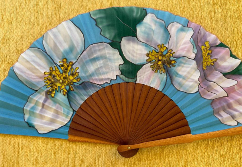 Abanico seda flores