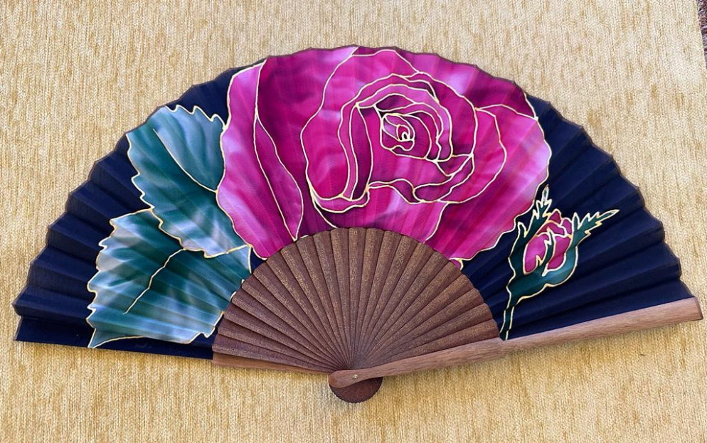 Abanico seda rosa
