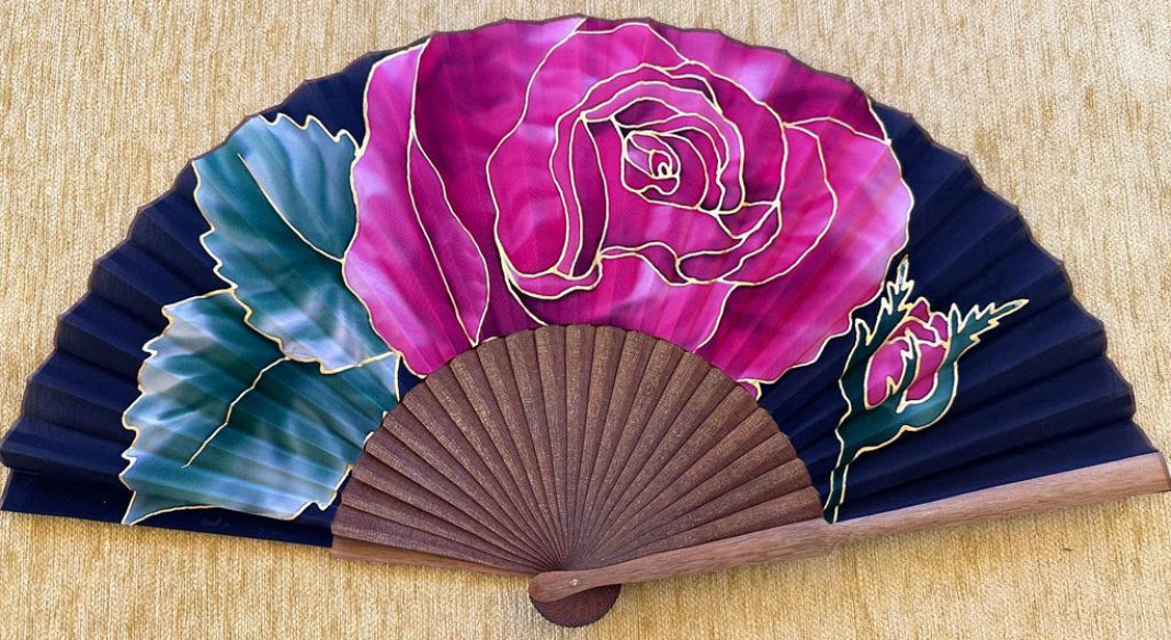 Abanico seda rosa