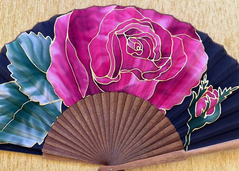 Abanico seda rosa