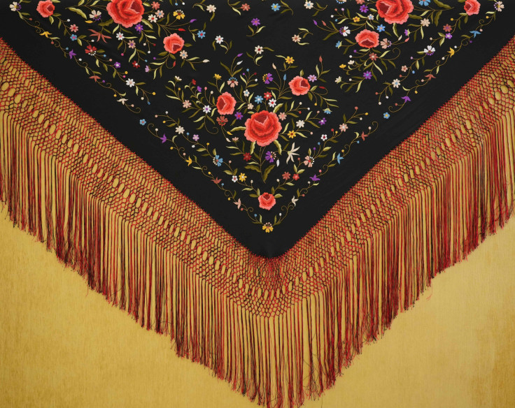 Mantón mano seda 140cm fleco combinado