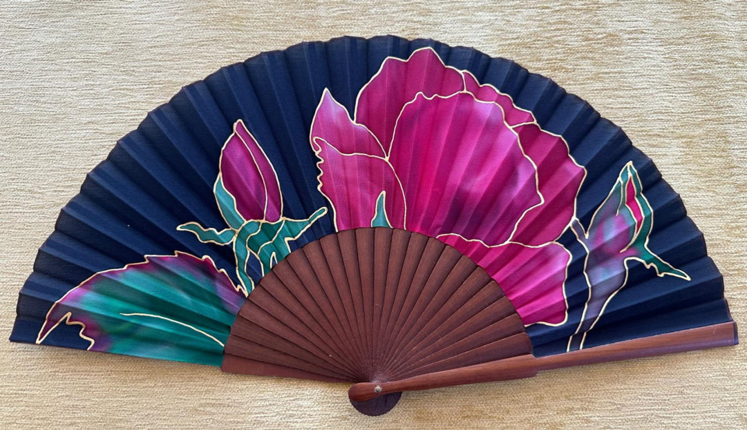 Abanico flor seda