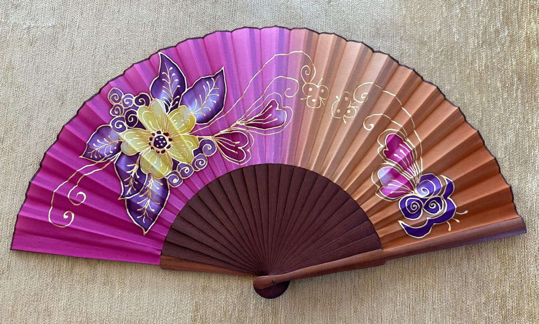 Abanico seda flor