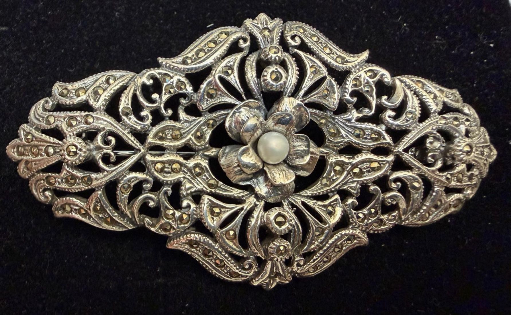 Broche plata marcasitas