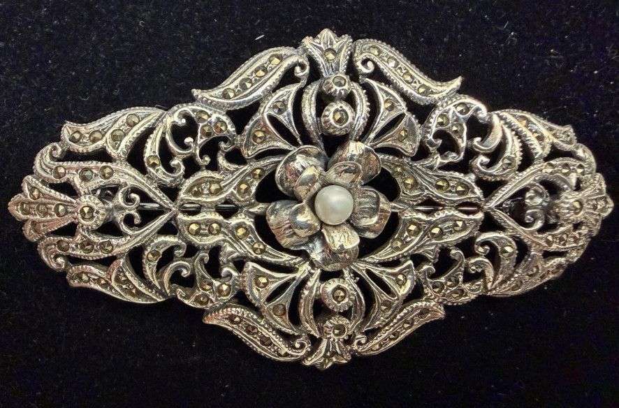 Broche plata marcasitas
