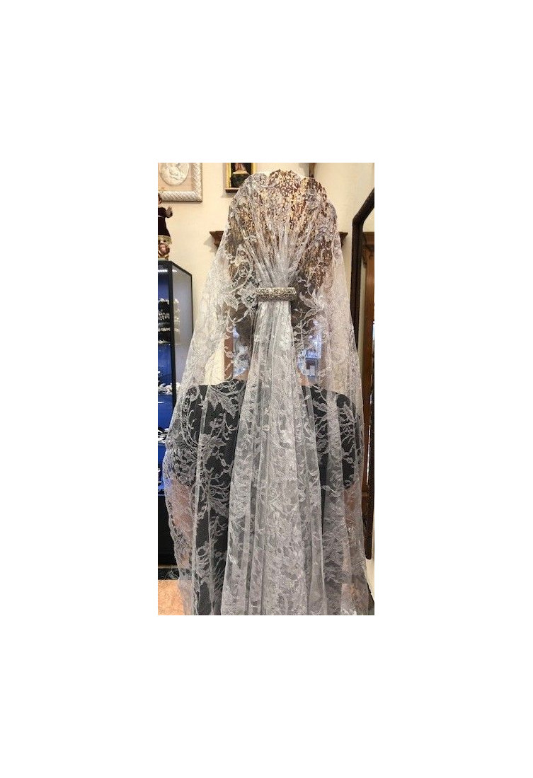 Mantilla bordada a máquina plata metalizada 115*200