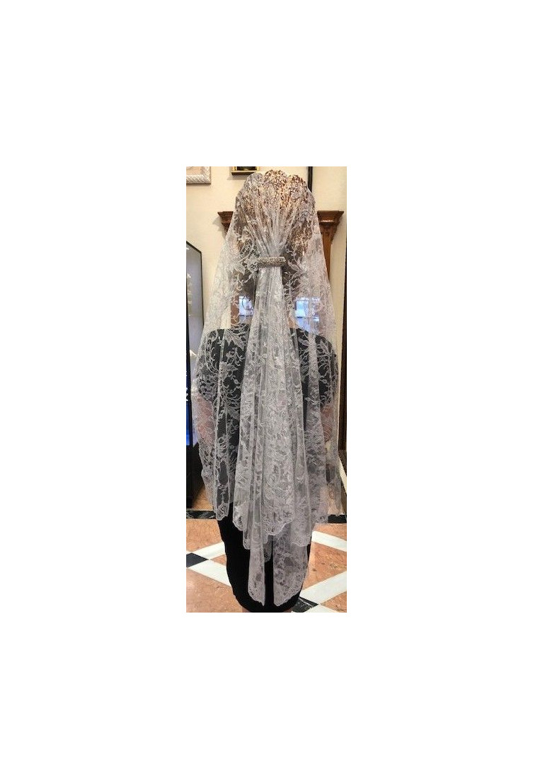 Mantilla bordada a máquina plata metalizada 115*200