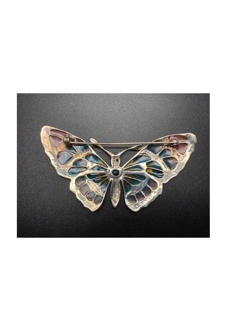 Broche mariposa plata con marcasitas vidriada