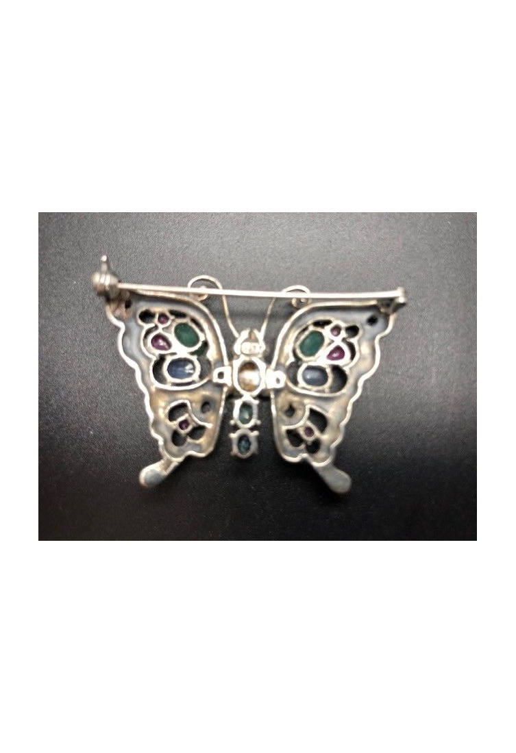 Broche mariposa plata con marcasitas y cristal colores