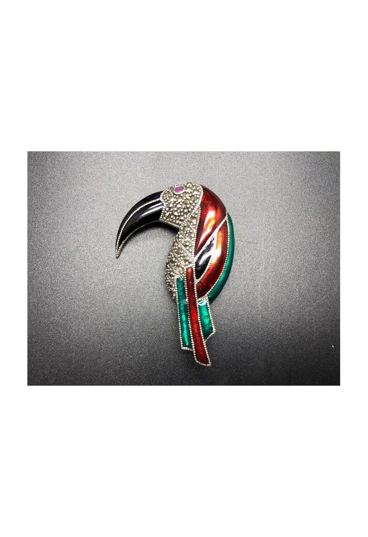 Broche tucán plata con marcasitas y esmalte