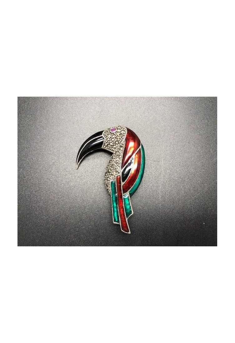 Broche tucán plata con marcasitas y esmalte