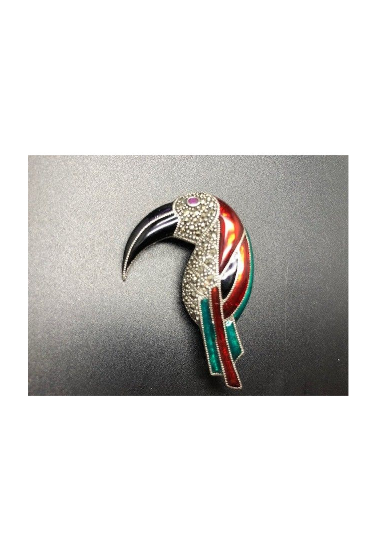 Broche tucán plata con marcasitas y esmalte