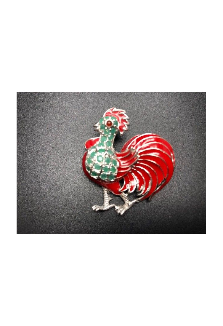 Broche gallo plata y esmalte