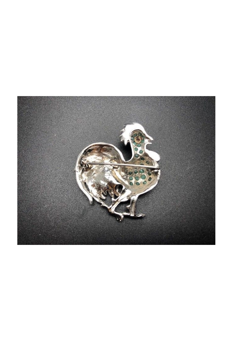 Broche gallo plata y esmalte