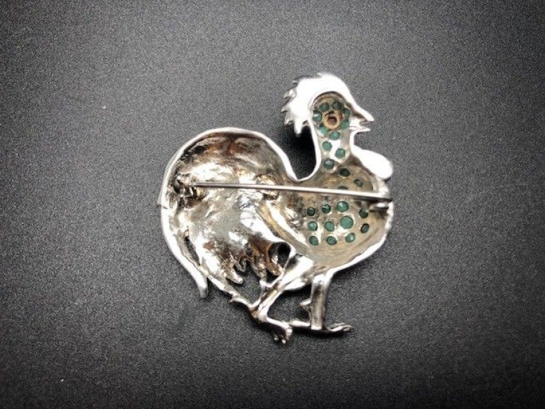 Broche gallo plata y esmalte