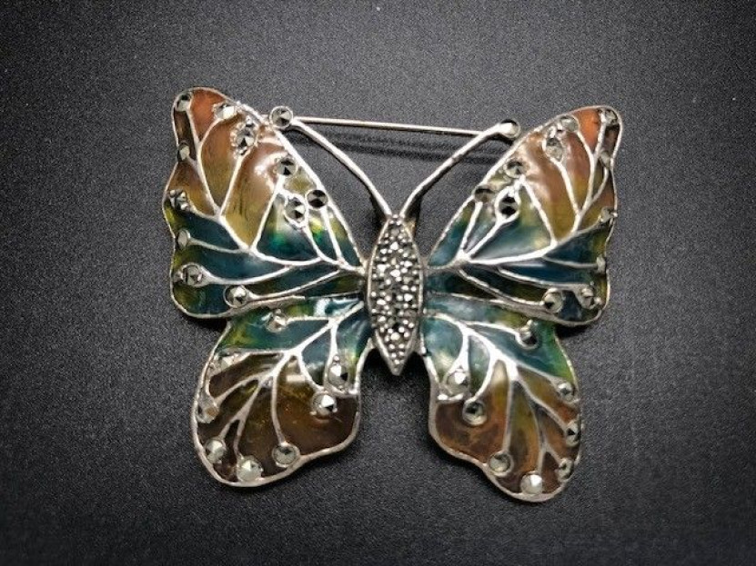 Broche mariposa plata marcasitas vidriada