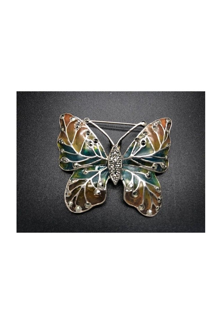 Broche mariposa plata marcasitas vidriada
