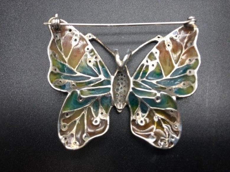 Broche mariposa plata marcasitas vidriada