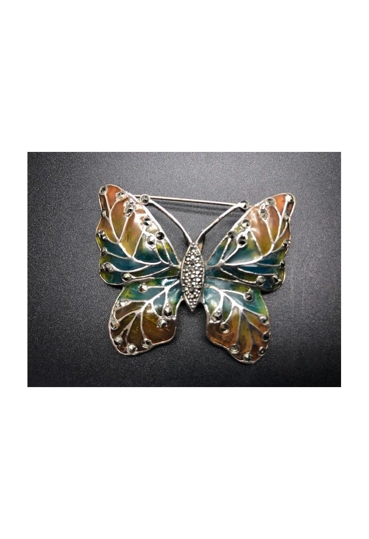 Broche mariposa plata marcasitas vidriada