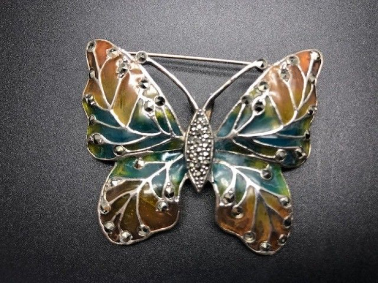 Broche mariposa plata marcasitas vidriada