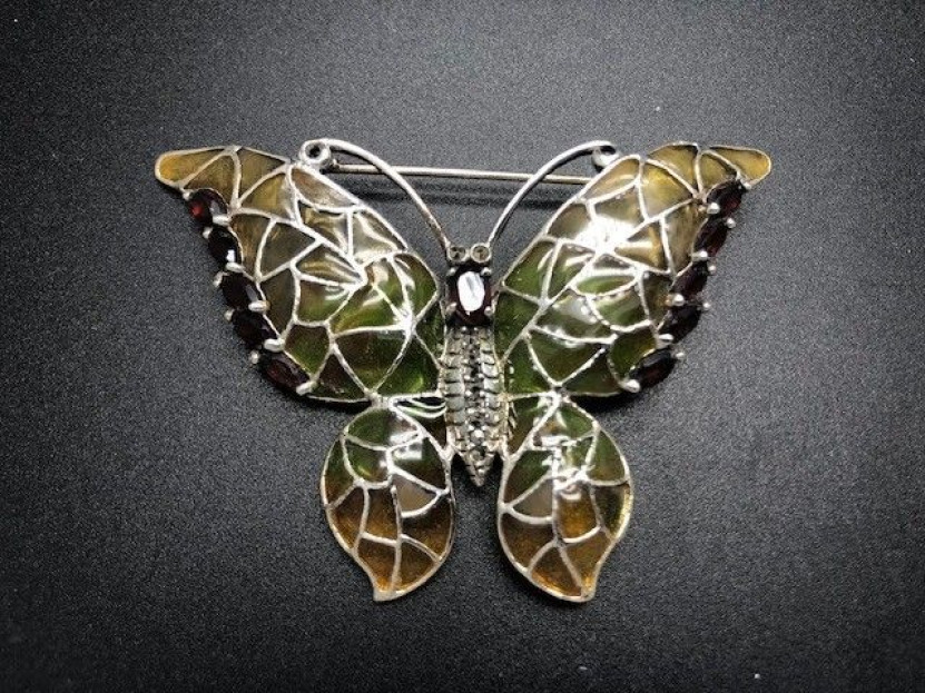 Broche mariposa plata vidriada