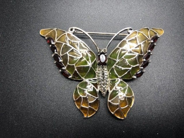 Broche mariposa plata vidriada