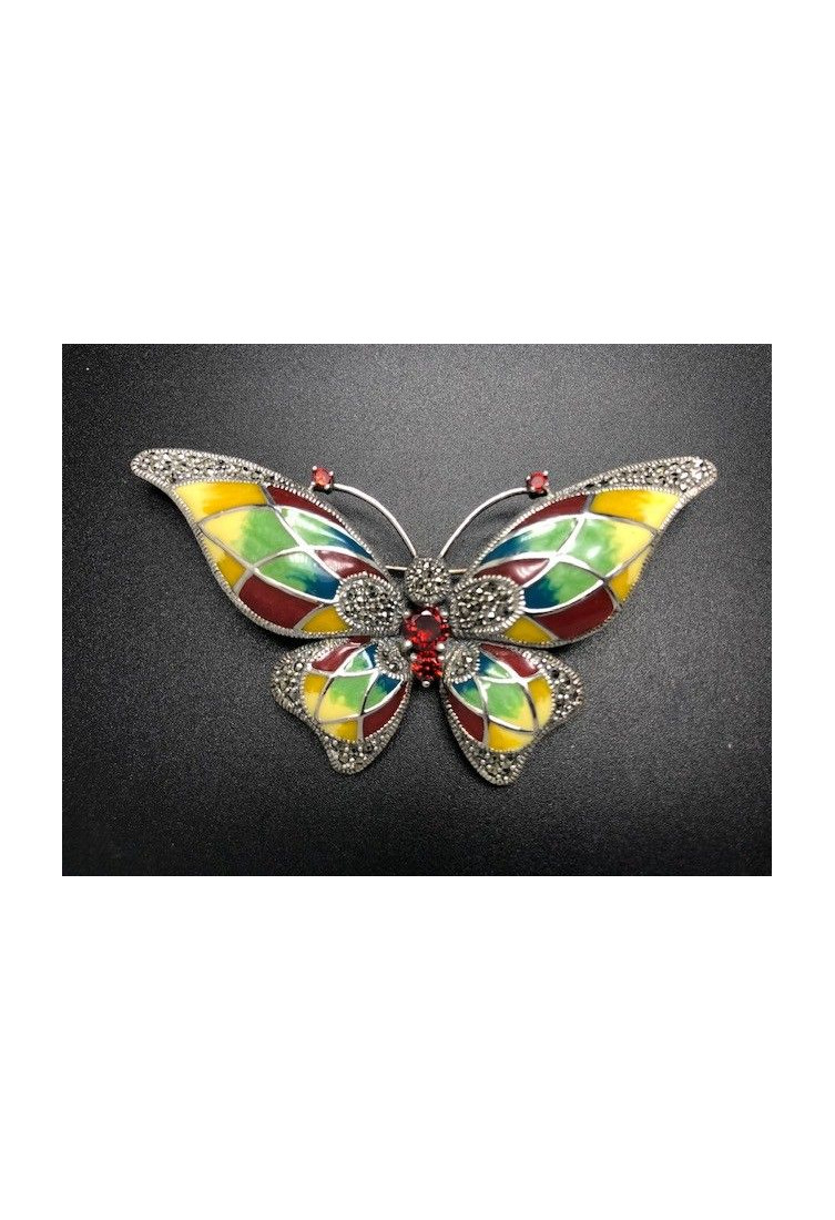 Broche mariposa plata con marcasitas y esmalte