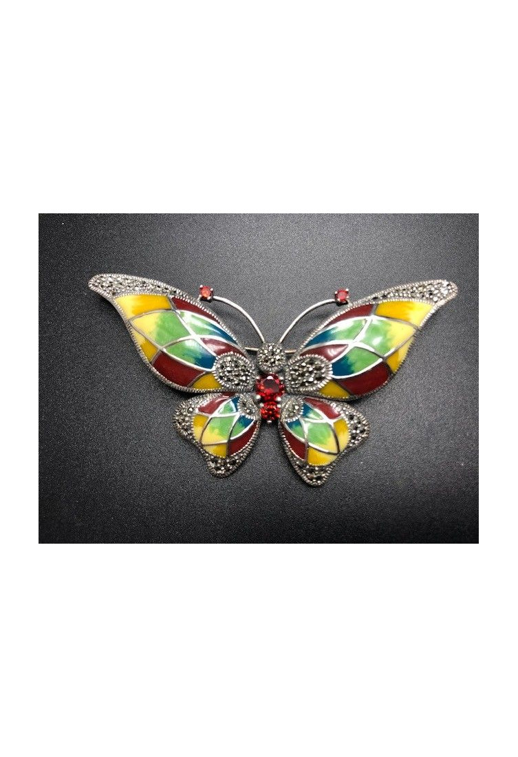 Broche mariposa plata con marcasitas y esmalte